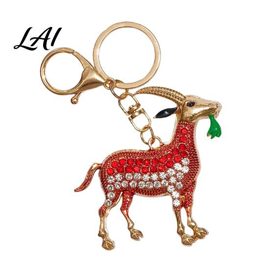 Goat Keyring Accessory Keychain with Sparkling Rhinestones Metal Animal Pendant for Decorative Handbag Charm Car Keys Backpacks Handbags Gift Lovers