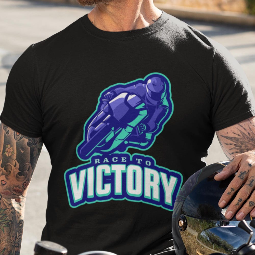 Race to Victory Motorcycle Racing T-Shirt, Biker Gift Tee, Moto Sport Rider Adrenaline Top XL