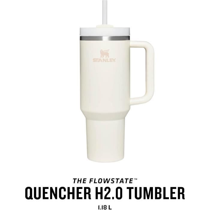Gourde isotherme - stanley - quencher h2.0 flowstate - 1.2l - acier inoxydable recyclé - cream tonal