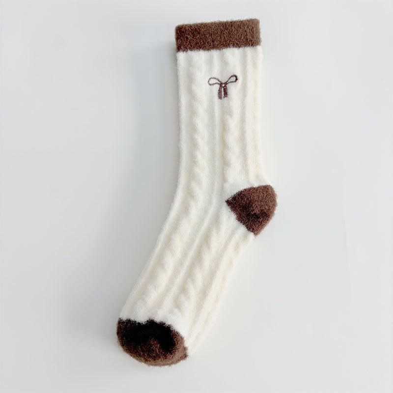 Female Autumn and Winter Thickened Warm Velvet Stripe Home Sleep Tube Socks