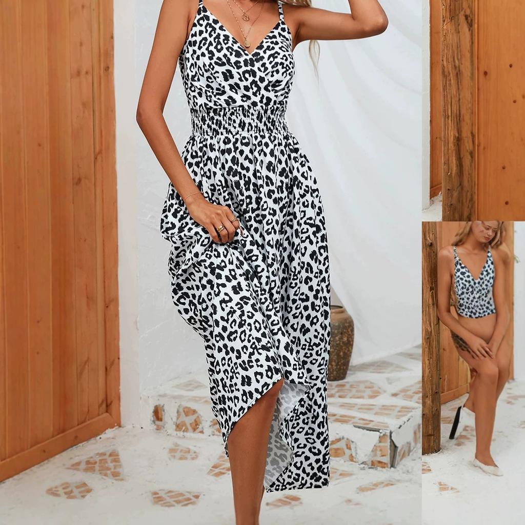 European and American Women's Clothing Amazon Popular Dress 2026 Summer Cross-border Leopard Print Suspender Group Foreign Trade Women's Clothing
