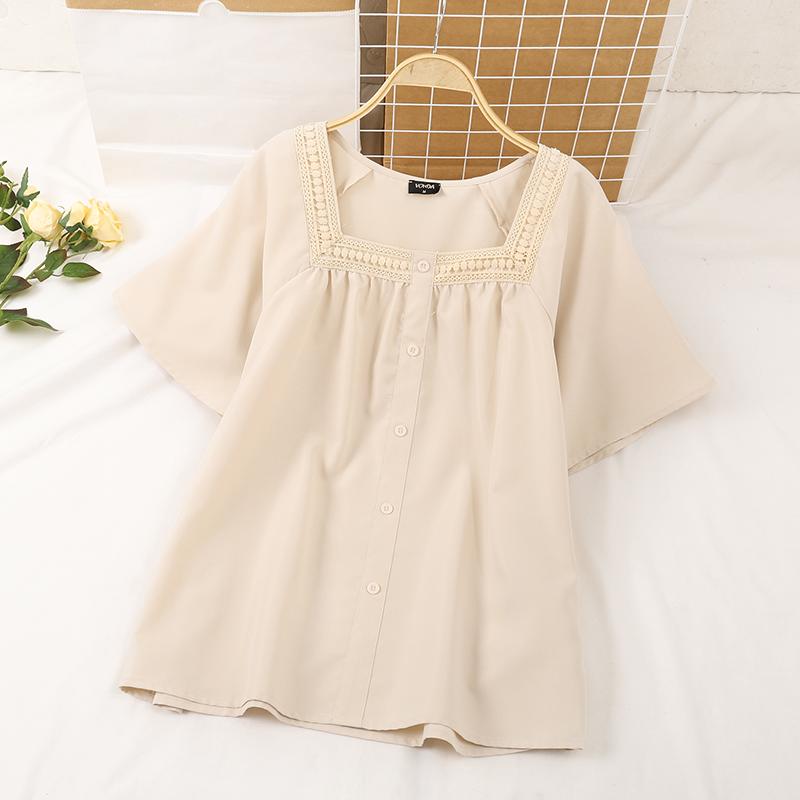 

VONDA Женские летние кружевные блузки с квадратным вырезом и коротким рукавом M бежевый