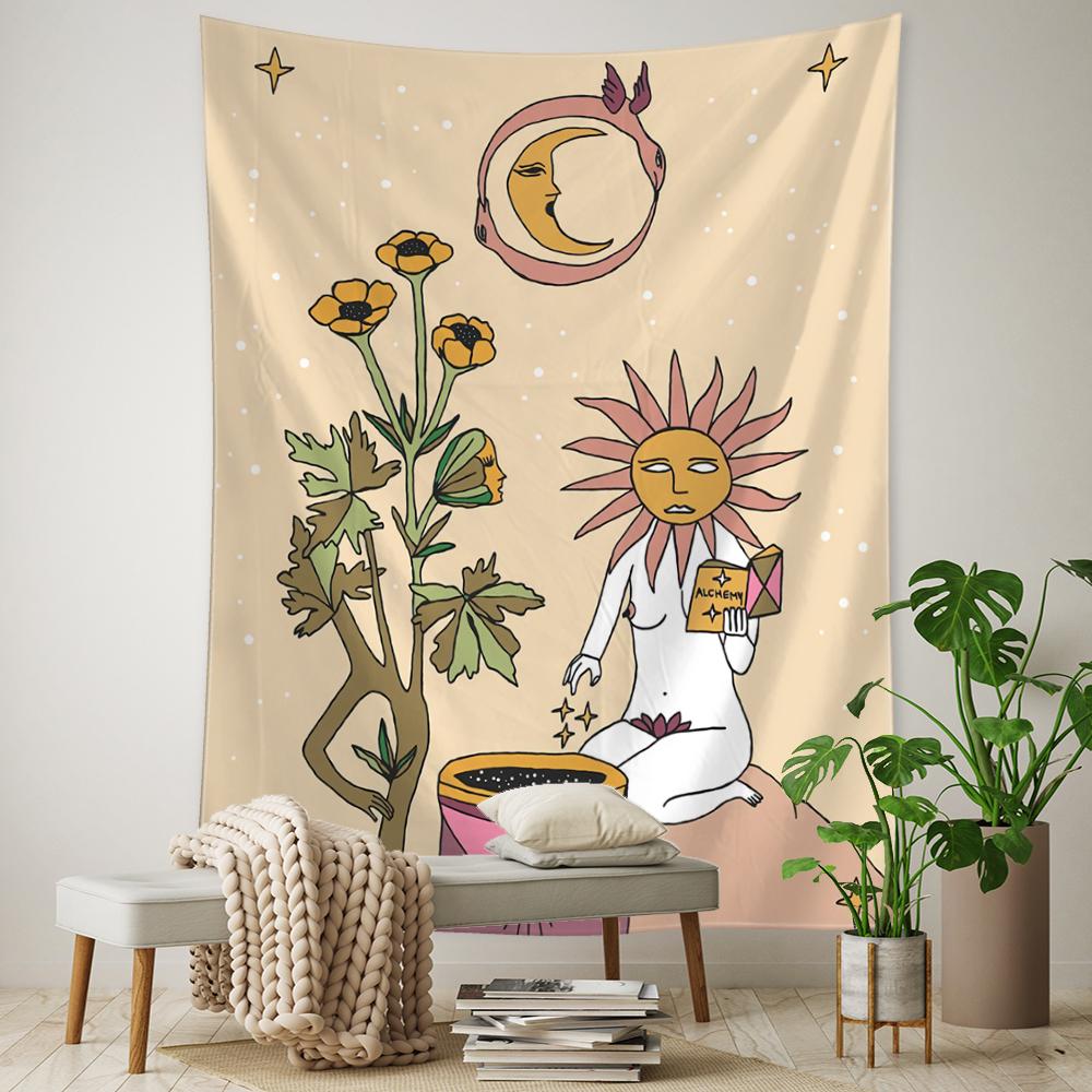 Plantă Floare Tarot Tapiserie Agățată pe Perete Astrologie Divinație Vrăjitorie Zeița Soarelui Luna Decor Acasă