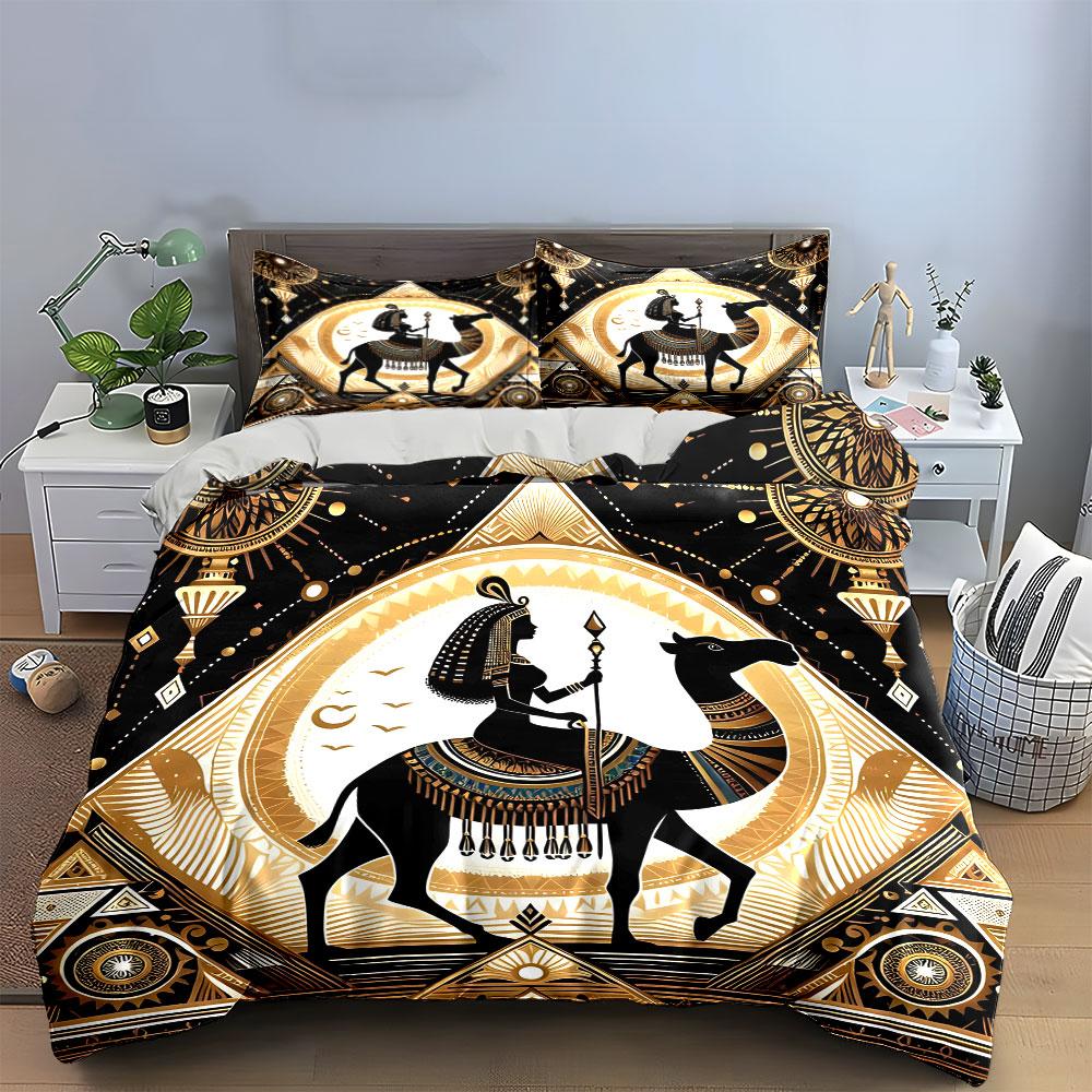 Egyptian Camel Pharaoh Decor Bedding Set with 1 Duvet Cover 2 Pillowcases Single Double King Queen, Gift