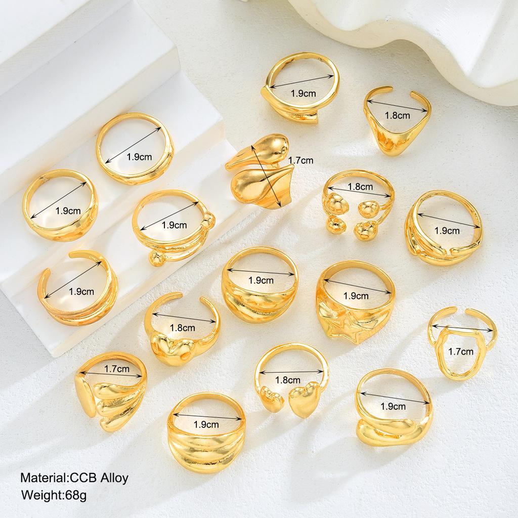 IF ME 17Pcs/Set Vintage Gold Color Irregular Geometric Rings Set for Women Elegant Exaggerated Twist Metal Thick Open Ring Jewelry