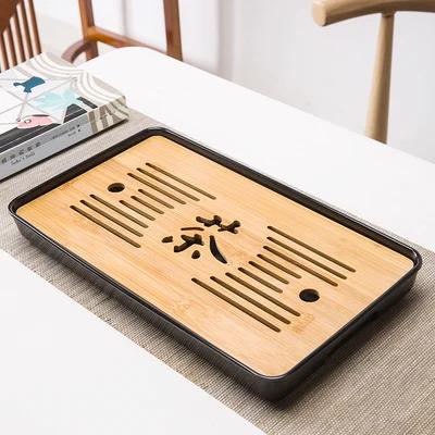 Bamboo Tea Tray Drainage Water Storage Kungfu Tea Set Living Room Coffee Table Drain Tray Storage Supplies Melamine Tea Tray