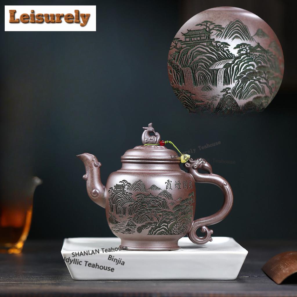430ml Yixing Purple Clay Teapot Handmade Phoenix Pot Raw Ore Wood-fired Porcelain Mud Tea Maker Kettle With Strainer Zisha Tea
