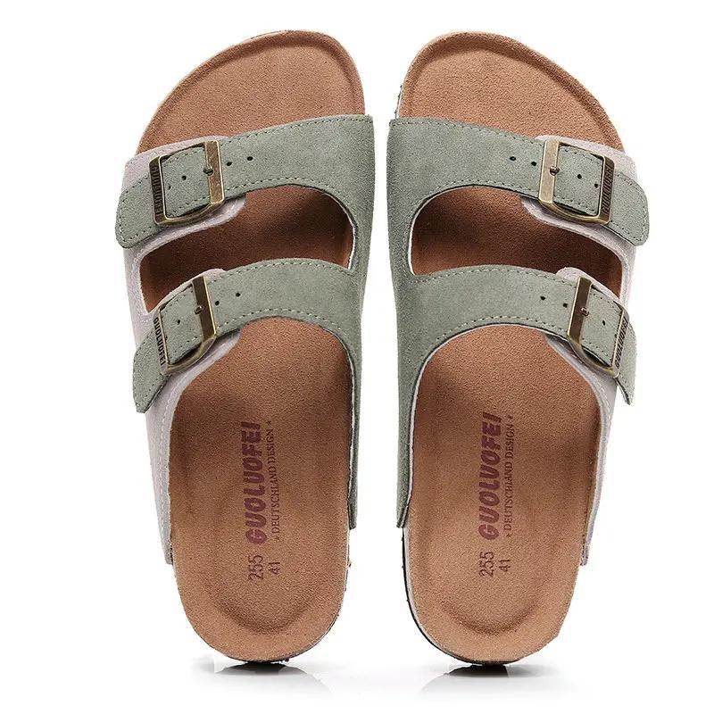 Fashion Fashion Cork Slippers Women's Summer Outdoor Antiskid Couple Leather Sandals Vacation Beach Slippers Flip Flops Big Size 35-46