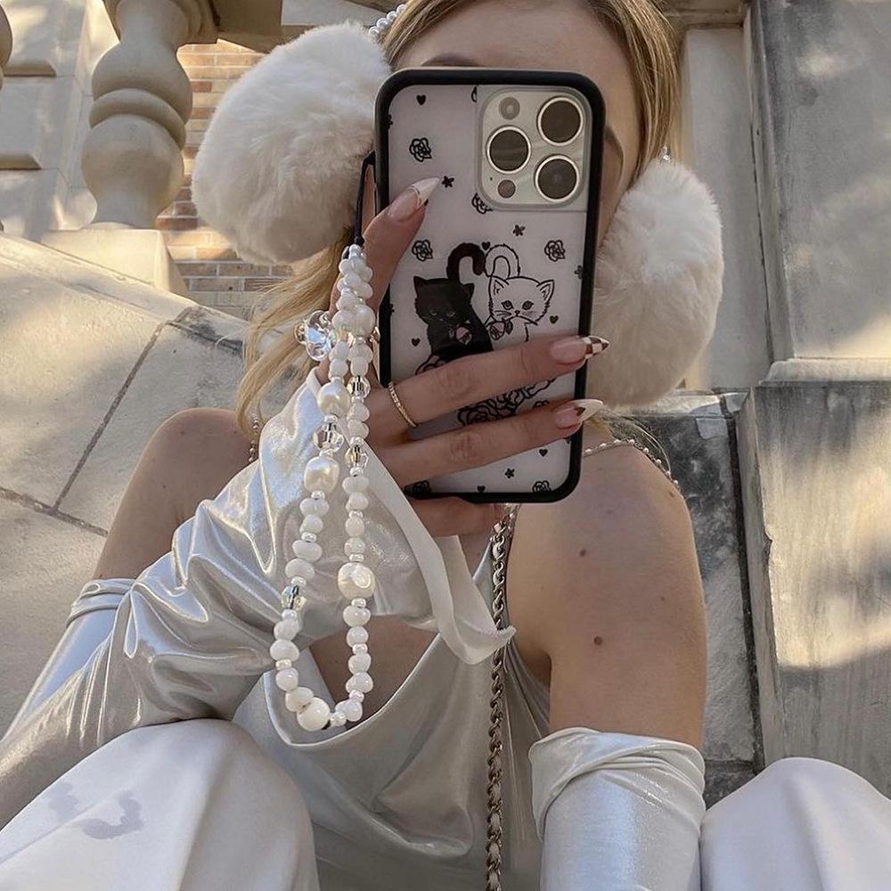 KKBEAD Portable Cross-Body Pendant: Long Imitation Pearl & Crystal Mobile Phone Chain Lanyard.