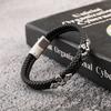 Stainless Steel Magnetic Clasp Braided Leather Bracelet Men Minimalist Multi-Layer Geometric Design