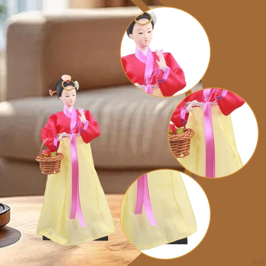 Korean Hanbok Doll Antique Asian 12" Freestanding Traditional Cute Geisha Kimono Figurine