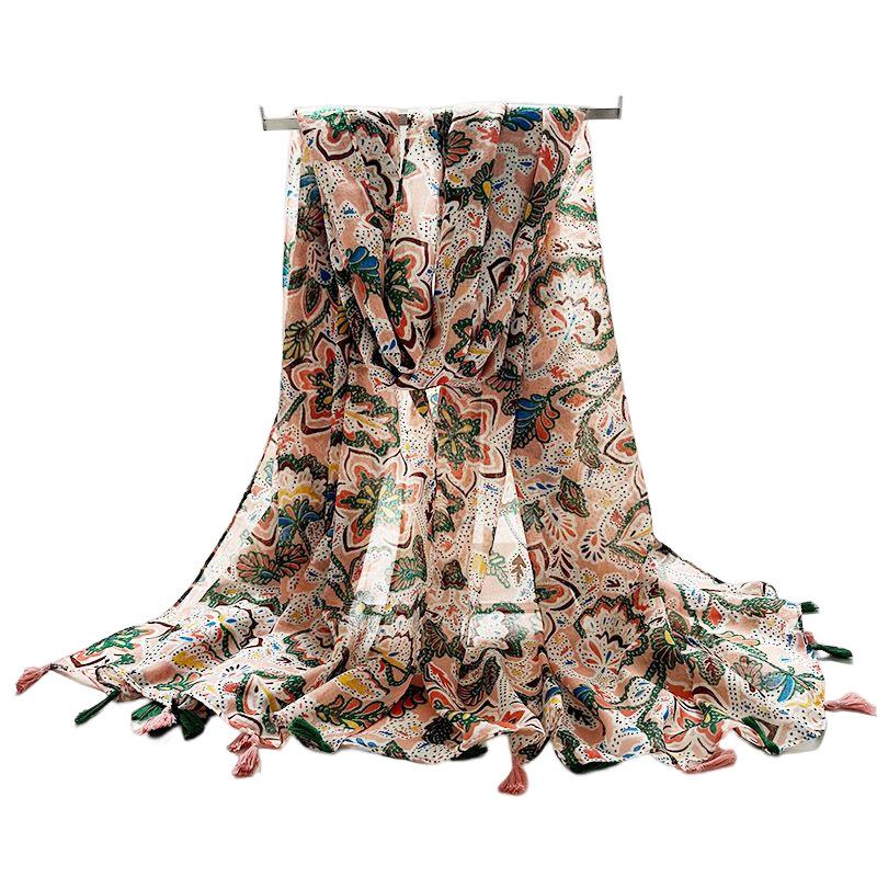 Fashion Luxury Petal Floral Tassel Viscose Shawl Scarf Lady High Quality Wrap Pashmina Stole Bufandas Muslim Hijab 180*90Cm