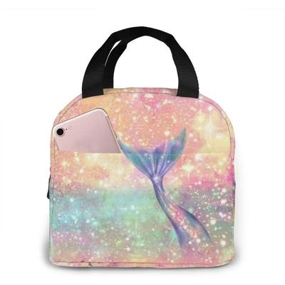 Glitter Pink Mermaid Lunch Bag for Women Girls Kids Insulated Picnic Pouch Thermal Cooler Tote Bento Meal Prep Cute Lunch Box