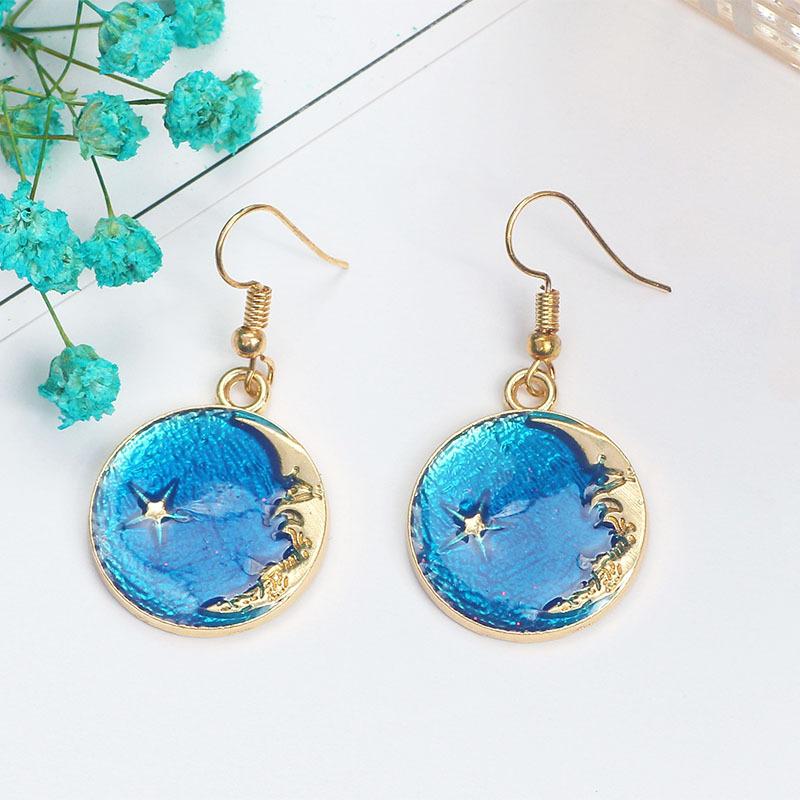 E1383 Orecchini a Gancio Asimmetrici Lunghi Piccoli Freschi a Forma di Cuore di Bambina con Stelle-Luna Pianeta Cielo Stellato Donna