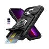 (Black) Shockproof Armor Hard Case Cover with Wallet Credit Card Slot & Ring Stand Function, Anti-fall Phone Cover, Phone Case