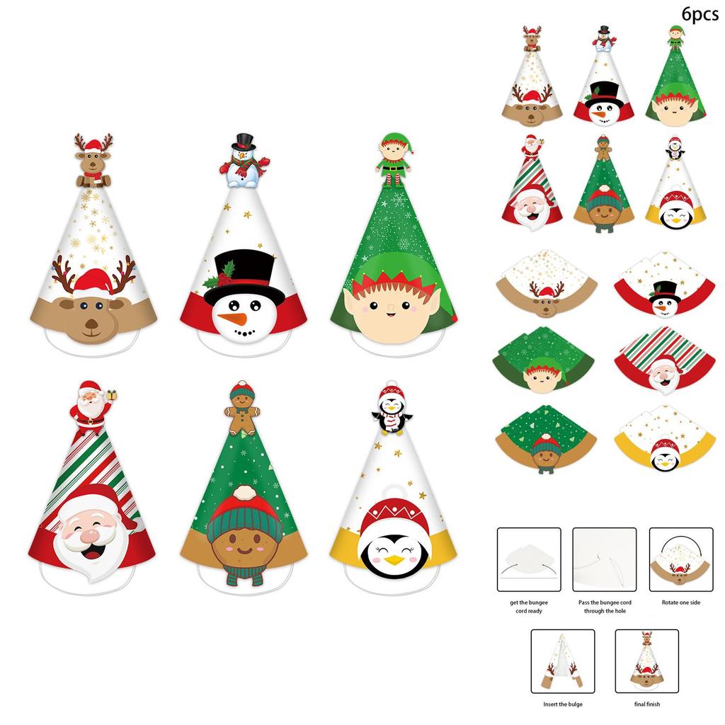 Christmas Santa Festive Claus Reindeer Paper Triangle Hat Set Party Props Photo