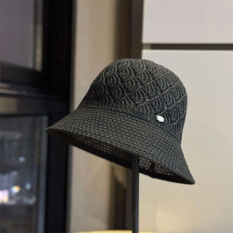 2026New solid color simple hollow breathable fisherman hat for women, summer casual versatile foldable bucket hat, sun hat Adult54-60Adjustable чёрный