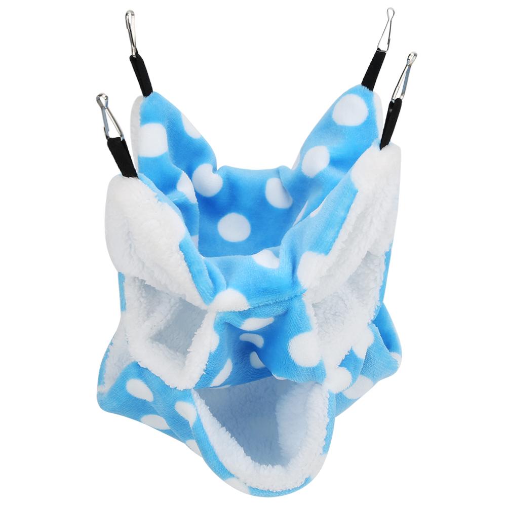 Blue Flannel Hamster Three Layers Warm Hammock Hanging Bed House for Small Pets Sugar Glider ChinchillaBlue