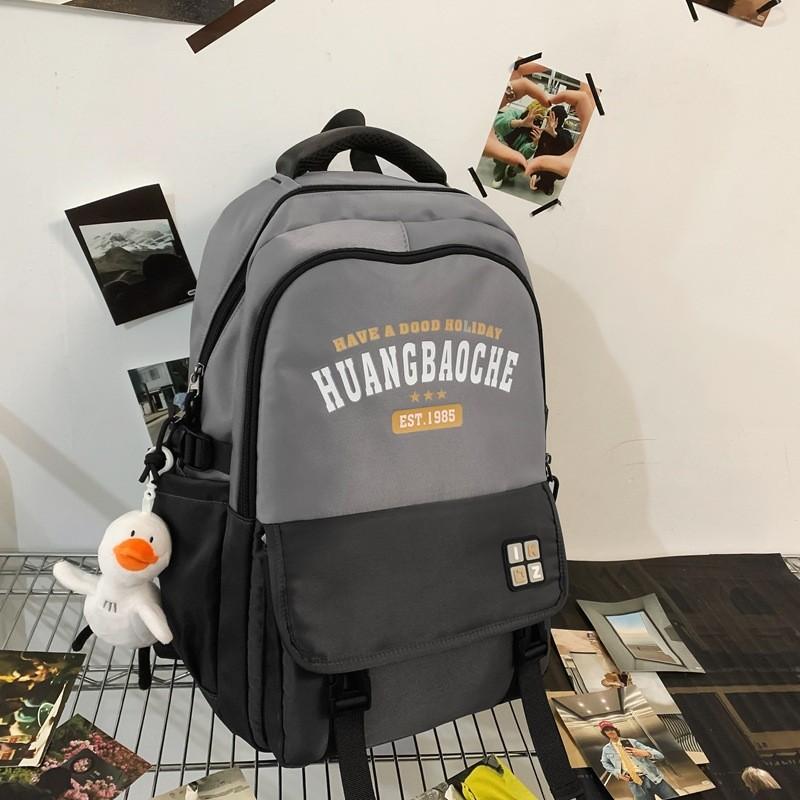 

Nylon School Backpack For Teens With Letter Print And Padded Straps For Casual Travel And School Use темно-сірий