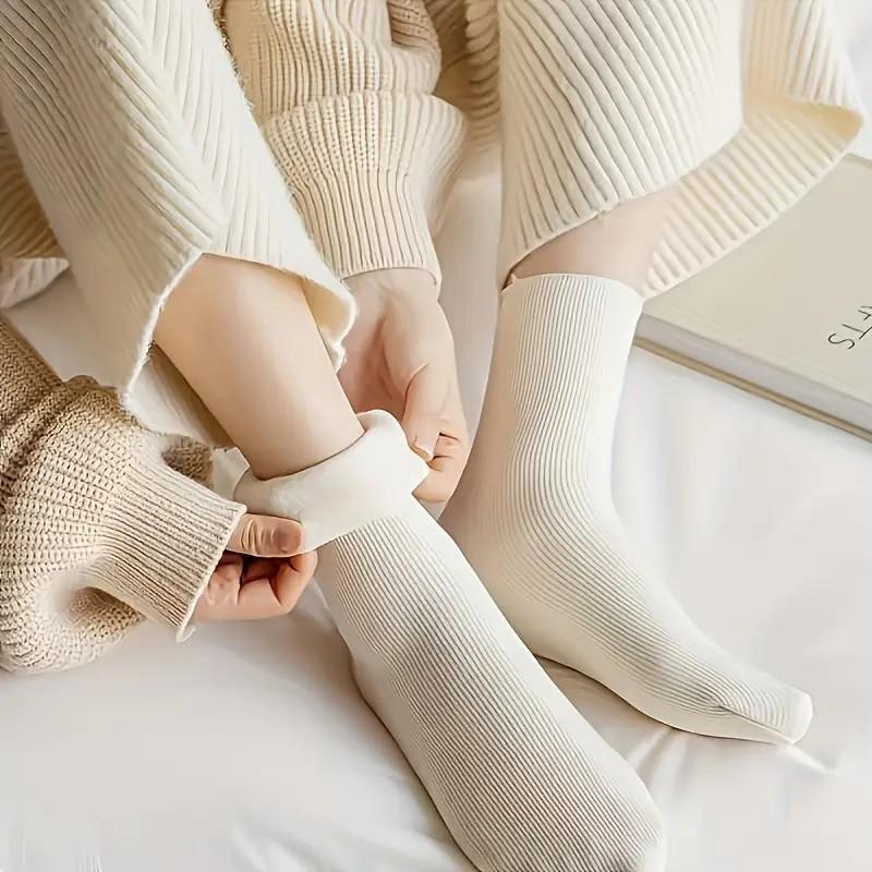 5 Pairs Women Winter Warm Socks Thick Soft and Warm Indoor Home Socks with Comfortable Plush Lining Snow Boots Ankle Socks