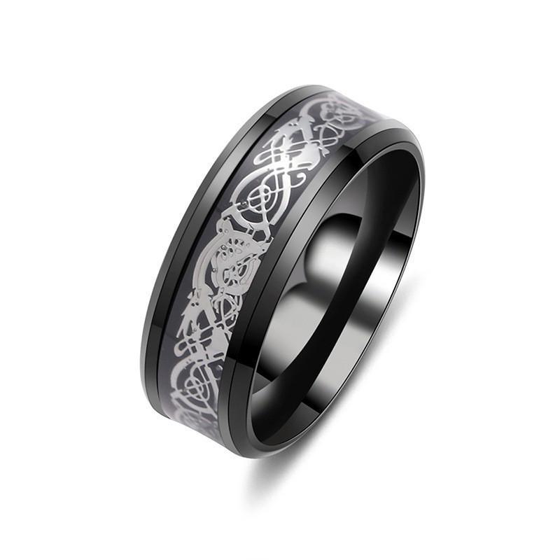 Bague pour homme à bord biseauté en forme de dragon européen et américain - Acier inoxydable au titane