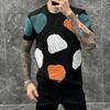 Men's 3D Patchwork Short Sleeve T Shirt Contrast Color Wavy Applique Casual Tee