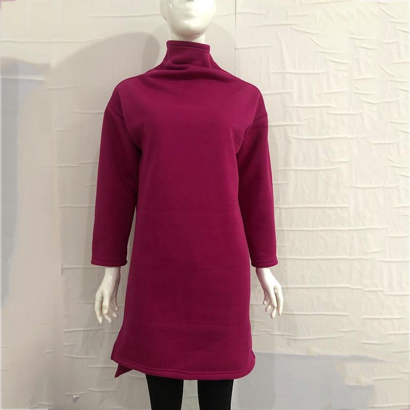 Womens Winter Long Pullover Sweatshirts Featuring Cozy High Neck Design And Split Hem