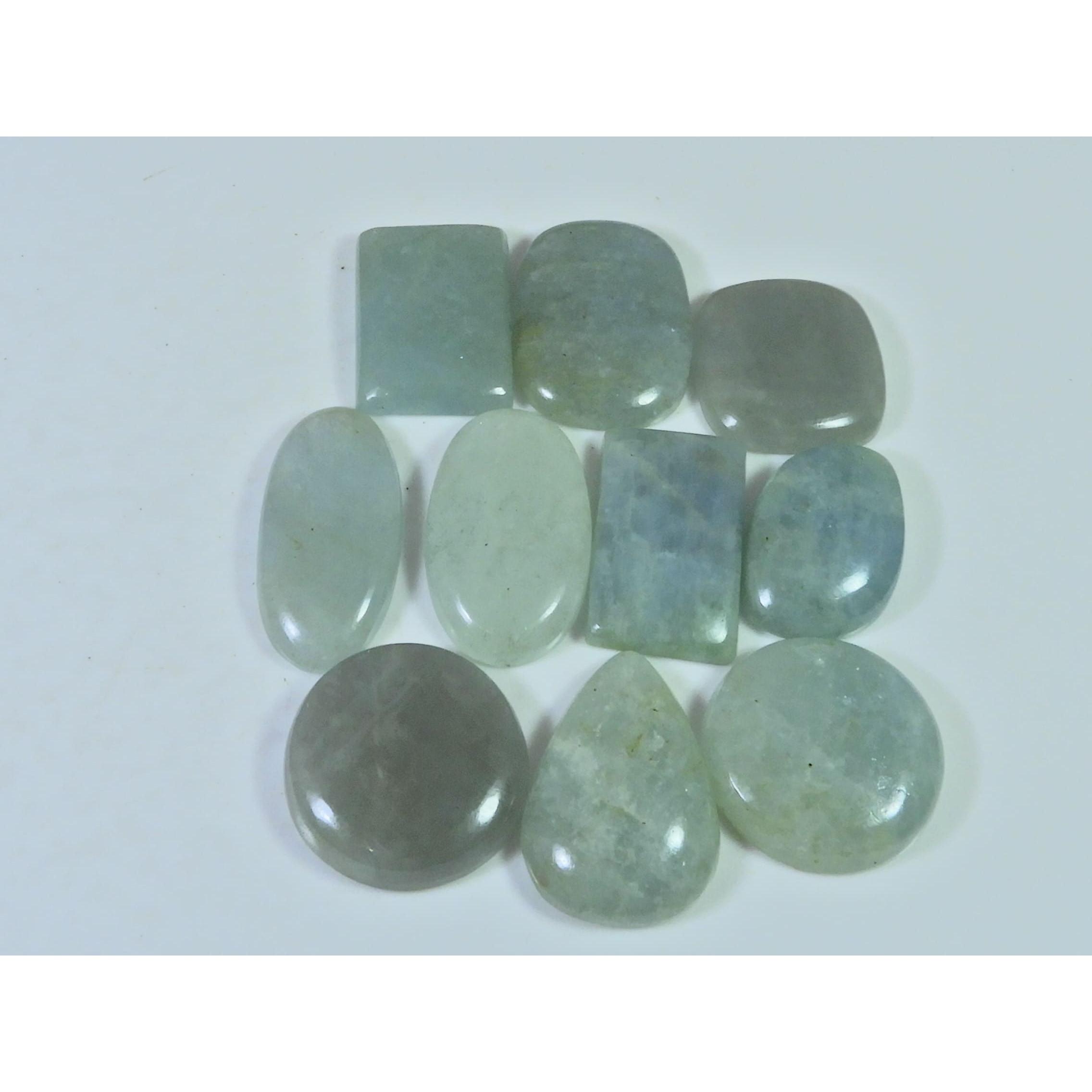 209Cts. Natural Aquamarine Mix Cabochon Loose Gemstone 10Pcs Lot 22-25 MM C-1488