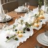 Ruffled Table Runner 72 Inches Long Rustic Cotton Tabletop Farmhouse Decor for Baby Shower Bride Shower Birthday Holiday Party(Solid Color,White)