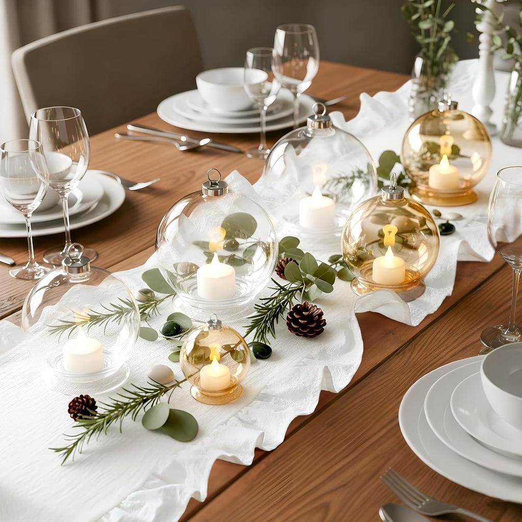 Ruffled Table Runner 72 Inches Long Rustic Cotton Tabletop Farmhouse Decor for Baby Shower Bride Shower Birthday Holiday Party(Solid Color,White)