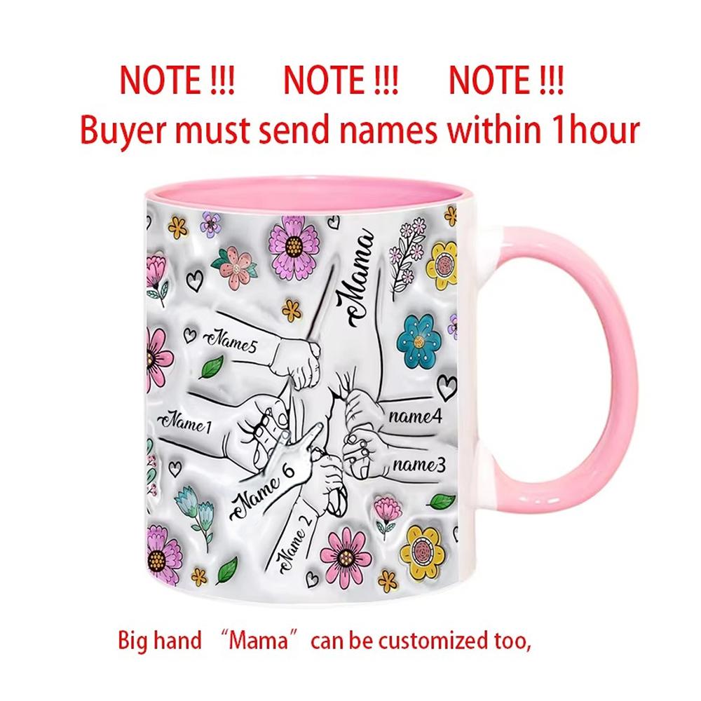 Kubek z imieniem na zamówienie Personalizowany nadruk z efektem 3D Kwiaty Filiżanka Trzymające się dłonie Kubki do kawy kubki Z uchwytem Prezenty na Dzień Matki