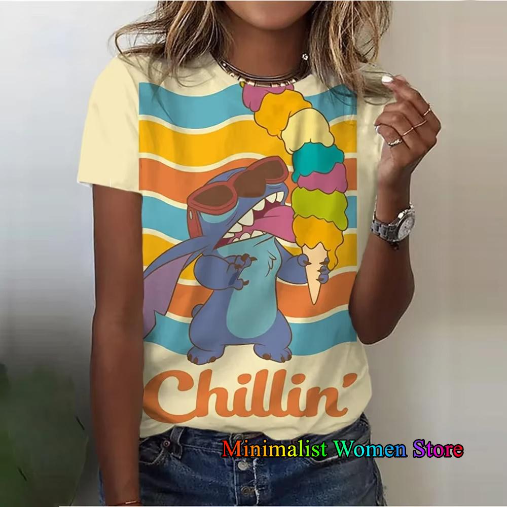 Summer New Disney Lilo Stitch 3D Printed T-shirts For Women Summer Short Sleeve O-neck Tees Casual Fashion Tops