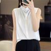 Lace Trim Sleeveless Solid Color One Button Blouse Silk Satin Slimming Commuter Shirt For Women Elegant Spring Summer Lightweight Top