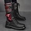 Mode Herren PU Leder Motorradstiefel Hoch Über dem Knie Kampfstiefel Gothic Gürtel Punk Stiefel Herrenschuhe Taktischer Stiefel