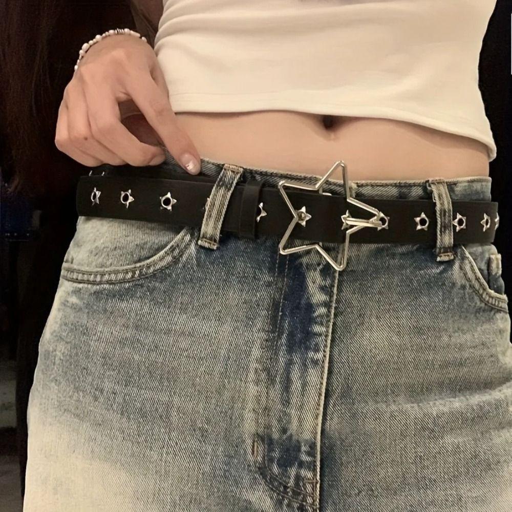 PU Leather Star Rivet Belt Spicy Girl Men Belt Vintage Star Waistband Unisex