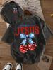 Vintage Washed America Needs Jesus Star Bow Cherry Graphic TShirt Patriotic Faith Casual Oversized Short Sleeve Top For Women