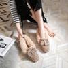 Fashion 34-43Big Size Crystal Beading Fur Moccasins Women Winter Shoes Square Toe Warm Plush Loafers Female Glitter Pearl Mink Fur Flats