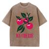 Vibrant Cherries Printing Washed TShirts Womens Cotton T Shirts ONeck Comfortable Distressed Tops Summer Casual Woman Clothes