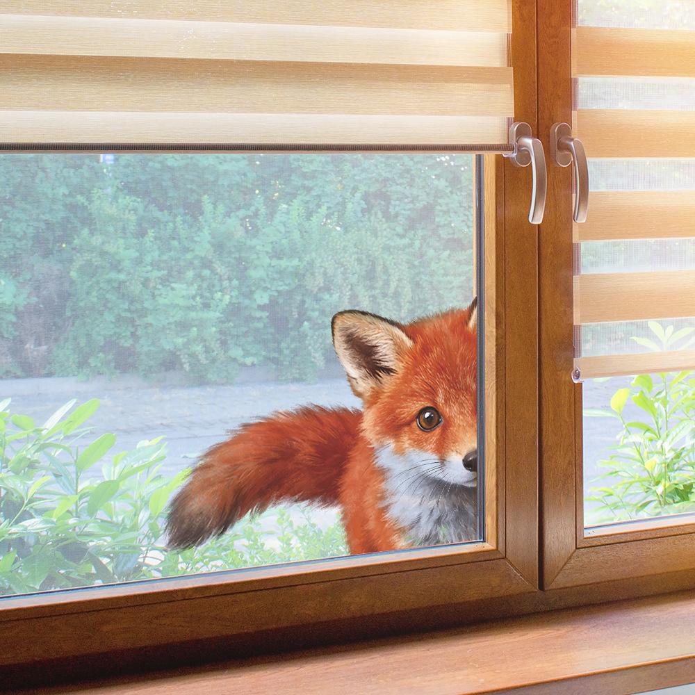 Cute Peeking Red Fox Big Tail Static Cling Wall Sticker for Bedroom Home Decor