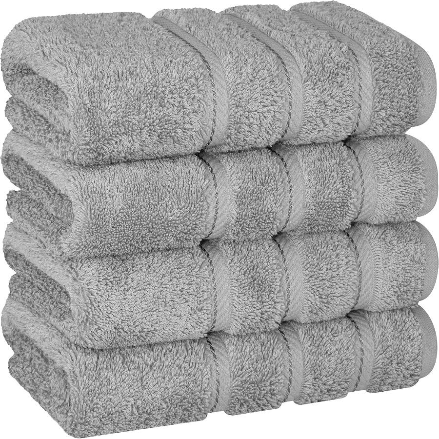 Luxury 600 GSM 100 Cotton Turkish Hand Towels Set of 4 for Bathroom and Kitchen Use Soft Absorbent Light Grey Face Towels Ideal