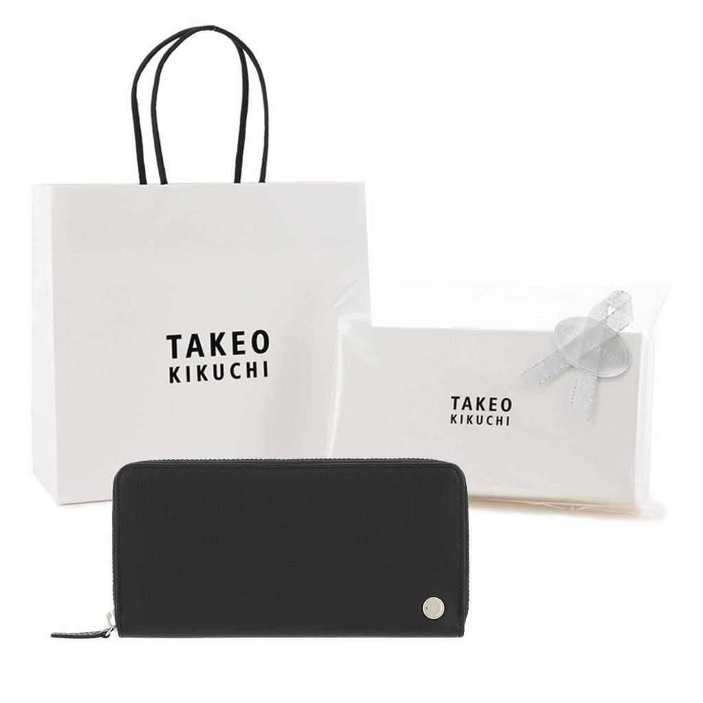 Takeo Kikuchi Amigo Long Wallet with Round Gift Wrapping Exclusive Custom Model 15019 Men's Zipper, Available, [01] Black/Black