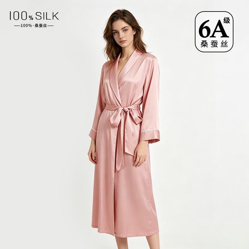 100% Pure Silk Womens Long Robe Lightweight Sleepwear Lounge Gown Home Fall Winter