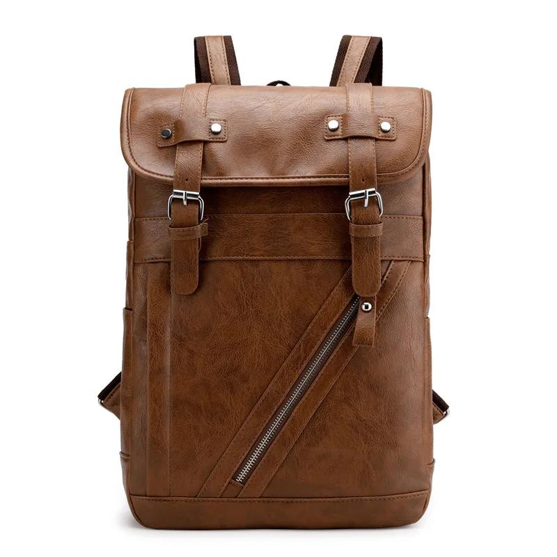 Vintage backpack leather bag man shoulder