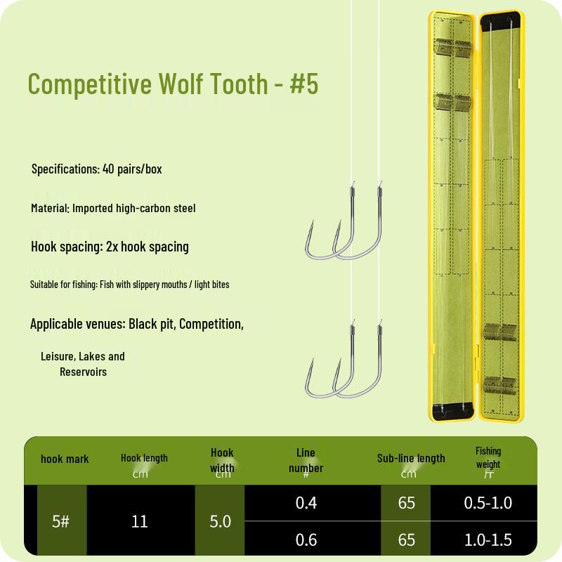 Imported Anti-Tangle Double Hook Set for Fishing - Wolf Tooth Design with Black Pit Finish Default