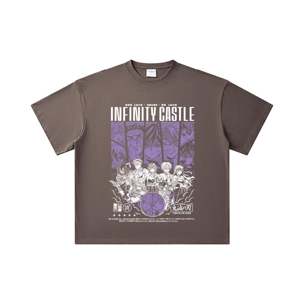 260 GSM Double Yarn 32 Count 100% Cotton Demon Slayer V90 Infinity Castle Print Unisex Heavy Cotton T Shirt