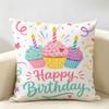 Cupcakes HAPPY BIRTHDAY Cushion Cover Durable Hypoallergenic Organic Linen Pillow Cover Short Size Washable SkinFriendly