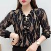 Camiseta Interior de Malla Bonita Casual para Mujer Manga Larga Corte Holgado Otoño Talla Grande Top de Encaje