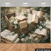 2D Rustic Book Themed Backdrop Garden Flower & Open Book Photo Background