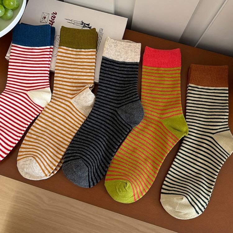 Striped Socks Spring And Autumn Pure Cotton Tube Socks Tide Internet Celebrity Stockings Summer Thin