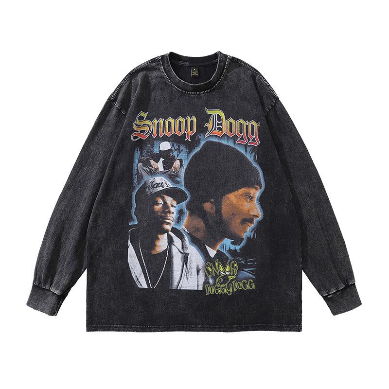 European And American High Street Retro Angel Washed Long-Sleeved T-Shirt Men'S And Women'S Street Trendy Brand Old Versatile Bottoming Top